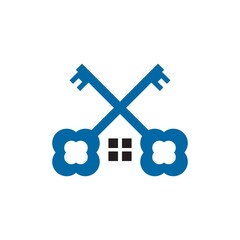 Apartment logo design incorporated with crossed key with building and home icon