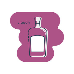 Bottle liquor line art in flat style. Restaurant alcoholic illustration for celebration design. Design contour element. Beverage outline icon. Isolated on shape background in graphic style