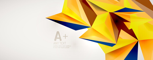 Vector triangle geometric backgrounds. Low poly 3d shape on light backdrop. Vector illustration for covers, banners, flyers and posters and other designs