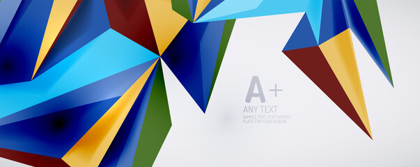 Vector triangle geometric backgrounds. Low poly 3d shape on light backdrop. Vector illustration for covers, banners, flyers and posters and other designs