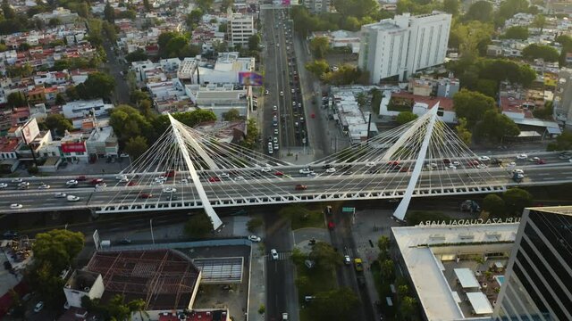 Static. Fixed Aerial View of Puente Matute Remus Bridge. Guadalajara, Mexico. 4K
