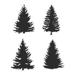 Naklejka na ściany i meble Tree, Christmas fir tree, black silhouette isolated on white background. Vector. spruce, silhouette