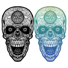 Hand drawn of skull head zentangle arts . vector illustration
