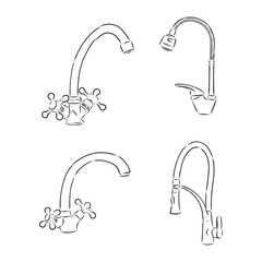 Vector Single Sketch Kitchen Faucet. kitchen faucet vector sketch illustration