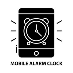 mobile alarm clock icon, black vector sign with editable strokes, concept illustration