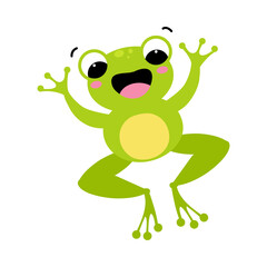 Cute Green Frog with Protruding Eyes Jumping Vector Illustration