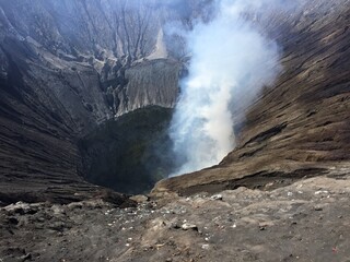 Hot steam of a mountain crater