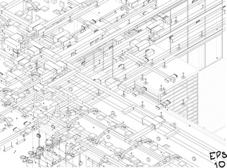architectural isometric view of HVAC system in BIM	