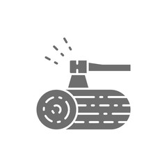 Vector wooden deck and ax grey icon.