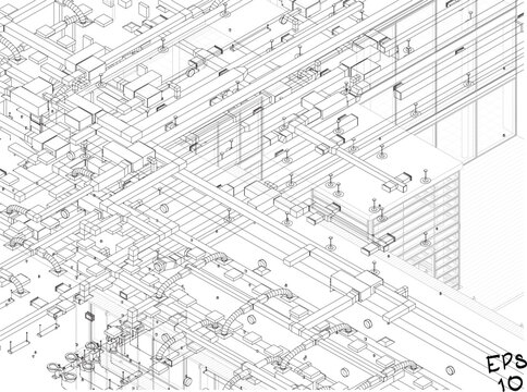 architectural isometric view of HVAC system in BIM	