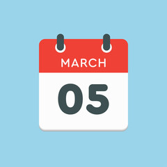Icon day date 5 March, template calendar page