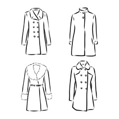 Coat female with long sleeves and pockets. vector. coat, vector sketch illustration. coat vector sketch illustration