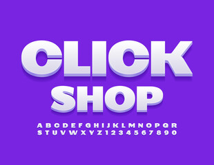 Vector business emblem Click Shop. White modern Font. Trendy style Alphabet Letters and Numbers set