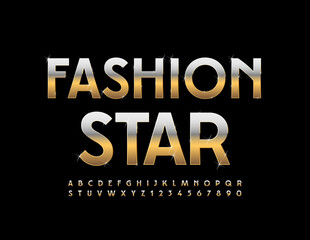 Vector glamour sign Fashion Star. Elite Gold Font. Stylish Alphabet Letters and Numbers set