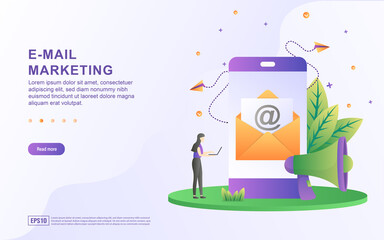 Illustration concept of e-mail marketing with megaphone and email on screen.