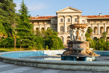Naklejka premium Old abandoned sanatorium and hospital. Soviet architecture