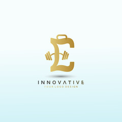 Letter E fitness logo, dumbbell icon, Fitness Logo Images, Stock Photos & Vectors