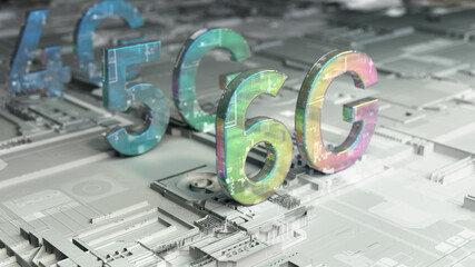 3d rendering 6g text gold surface for mobile technology content
