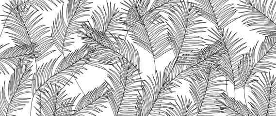 Luxury Black and White Palm leaves background vector. Tropical coconut and Jungle leaves summer wallpaper.