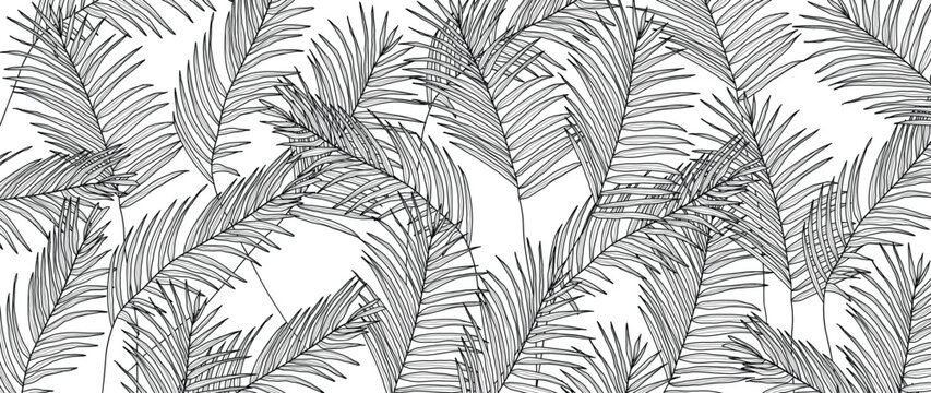 Luxury Black and White Palm leaves background vector. Tropical coconut and Jungle leaves summer wallpaper.
