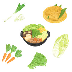 色鉛筆風の鍋と鍋の具材