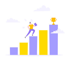 Career ladder climbing and goal achievement business concept flat style design vector illustration. Leader opportunity or career progress metaphor.