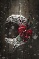 Christmas background. Christmas decorations on a wooden background.