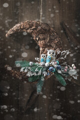 Christmas background. Christmas decorations on a wooden background.