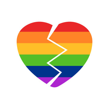 Image of a broken rainbow heart representing an LGBT divorce. Vector illustration