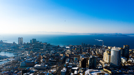 Winter view of vladivostok photographed on a drone
