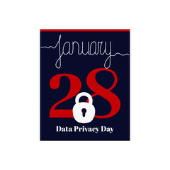 Calendar sheet, vector illustration on the theme of Data Privacy Day on January 28. Decorated with a handwritten inscription JANUARY and lock illustration.