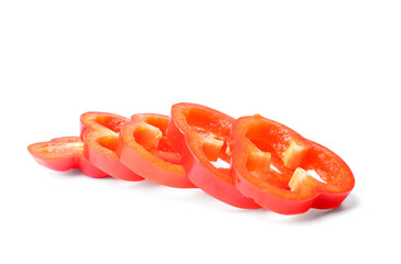 Sliced red bell pepper on white background