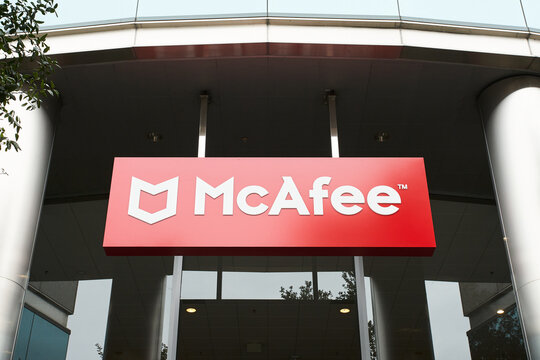 Santa Clara, CA, USA - Dec 5, 2018: The entrance sign at McAfee headquarters in the Silicon Valley.