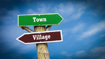 Street Sign Town versus Village