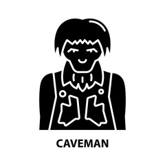 caveman icon, black vector sign with editable strokes, concept illustration
