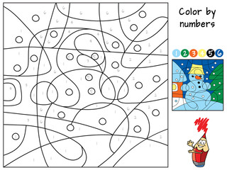 Snowman. Coloring book. Educational puzzle game for children. Cartoon vector illustration