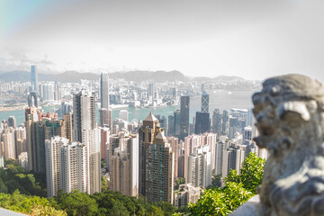 Obraz premium scenery of Hong Kong's Victoria Harbour and skyscraper buildings cityscape from Victoria Peak