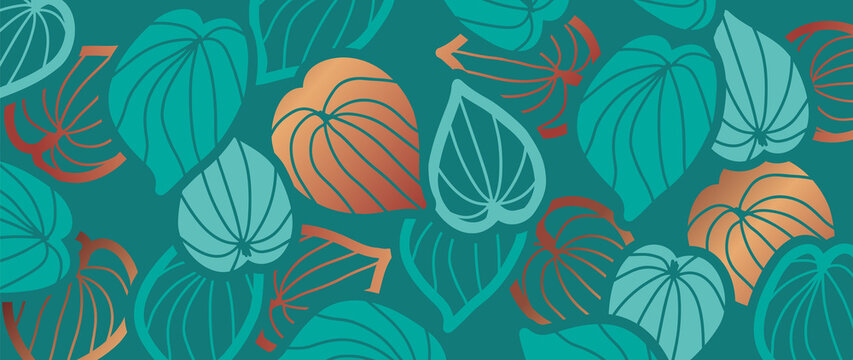 Luxury gold lotus leaves background vector. Tropical leaf wallpaper design. 