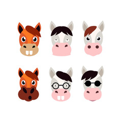Set of Horse. Isolated vector painted in a flat style on a white background. Pretty horse. animal. Year of the Horse. Chinese horoscope. Head of a horse, long mane.