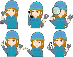 可愛い女整備士・メカニックのイラストセット