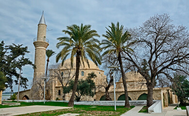Fototapeta na wymiar HALA SULTAN TEKKE MOSQUE, LARNACA, CYPRUS. FEBUARY