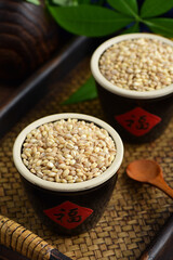 Wheat kernel on the background of retro Chinese style.The Chinese meaning in the picture is happiness