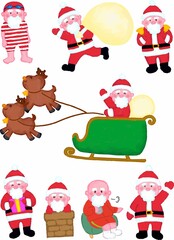 アクリル画風のサンタ全身表情セット