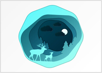 Winter Deer paper cut wallpaper vector