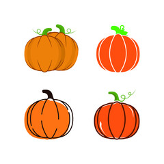 Cartoon halloween pumpkin set. Different shapes and sizes orange gourd isolated on white background. Vector illustration