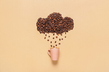 Creative composition with coffee on color background