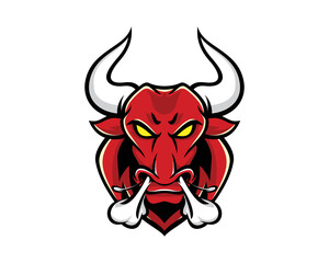 Angry Bull Head with Heavy Breathing Mascot and Illustration