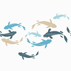 Chinese or Japanese seamless pattern Koi. Carp. Design with manual hatching. Textile. Vector illustration for web design or print.