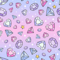 Art. Beautiful pattern with colorful stones on a multicolored background. Digital illustration. Fashion print in modern style.