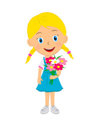 cute cartoon girl with flowers